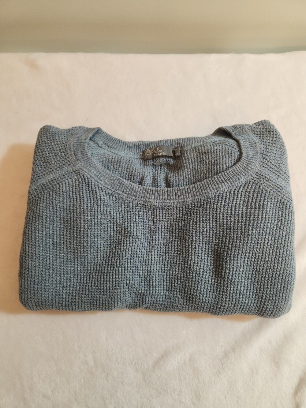 Prana Shirt Womens Large Gray Blue Waffle Knit Long Sleeve Layering Casual